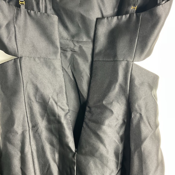 ALFRED SUNG Open Neckline Cutout Satin Twill A-line Black Gown with Pockets NWT - Picture 8 of 13